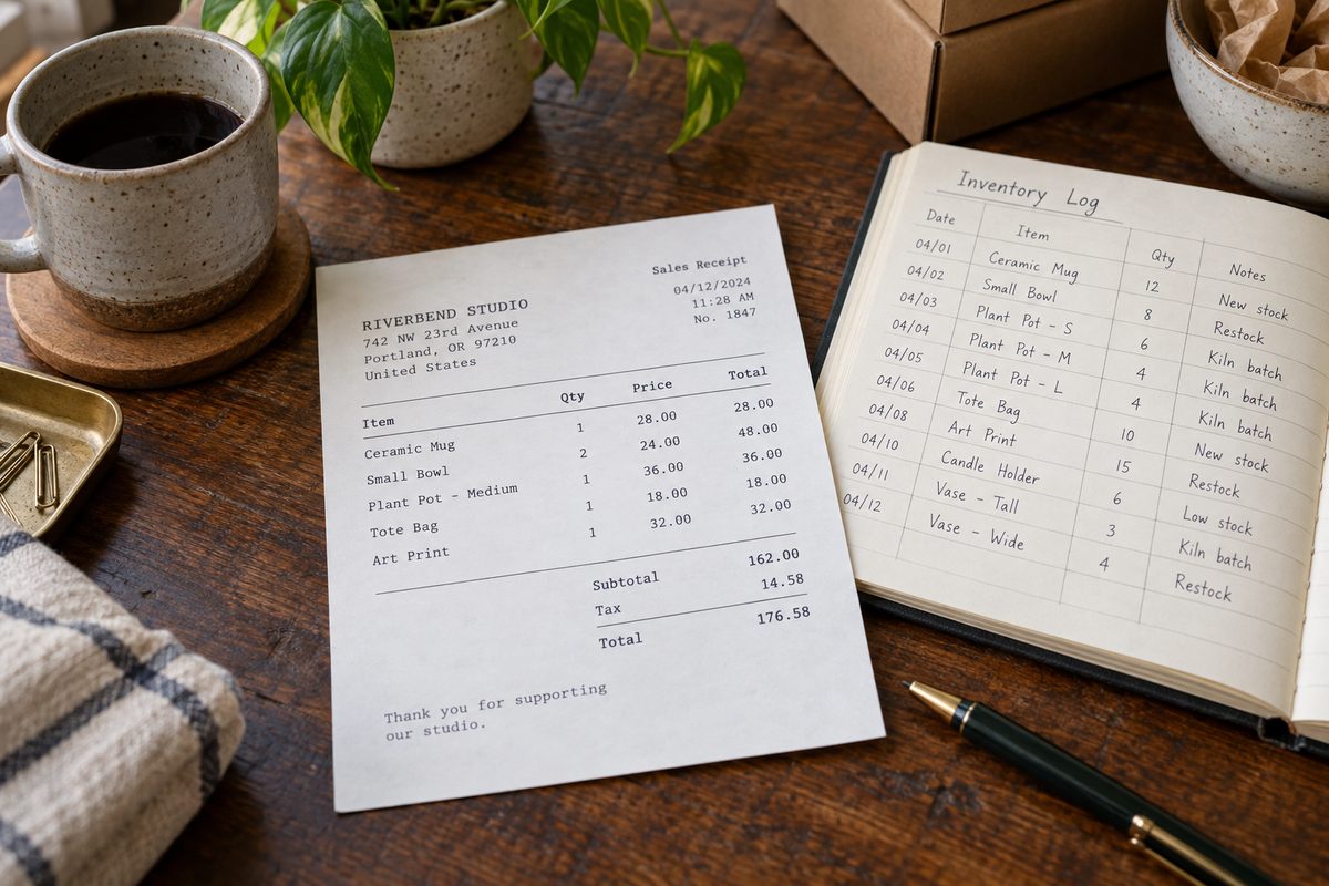 Itemized cash receipt and inventory manifest verifying Portland studio unit pricing