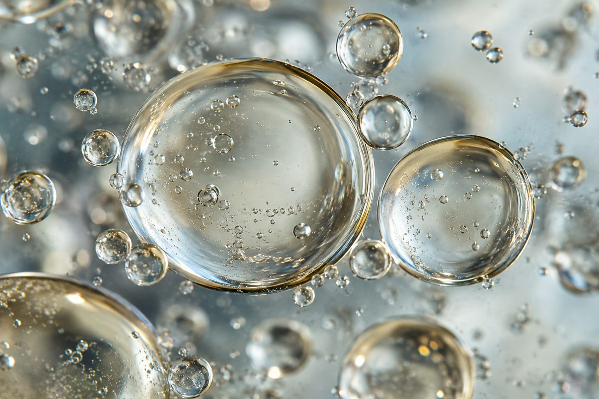 Microscopic view of squalane oil droplets suspended in hydrating medium