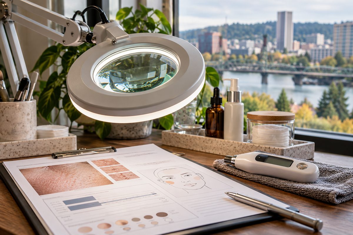 Optical skin diagnostic magnifier and analysis equipment in the Portland studio